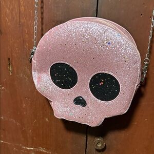 Glittery Pink Skull Kids Crossbody Bag